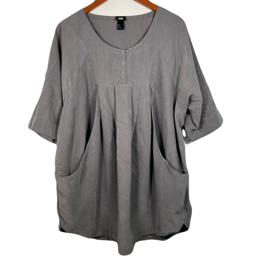 H&M Oversized Tunic Womens Size 10 Gray Lagenlook Cozy Pockets Boxy Indie EUC - Picture 1 of 6